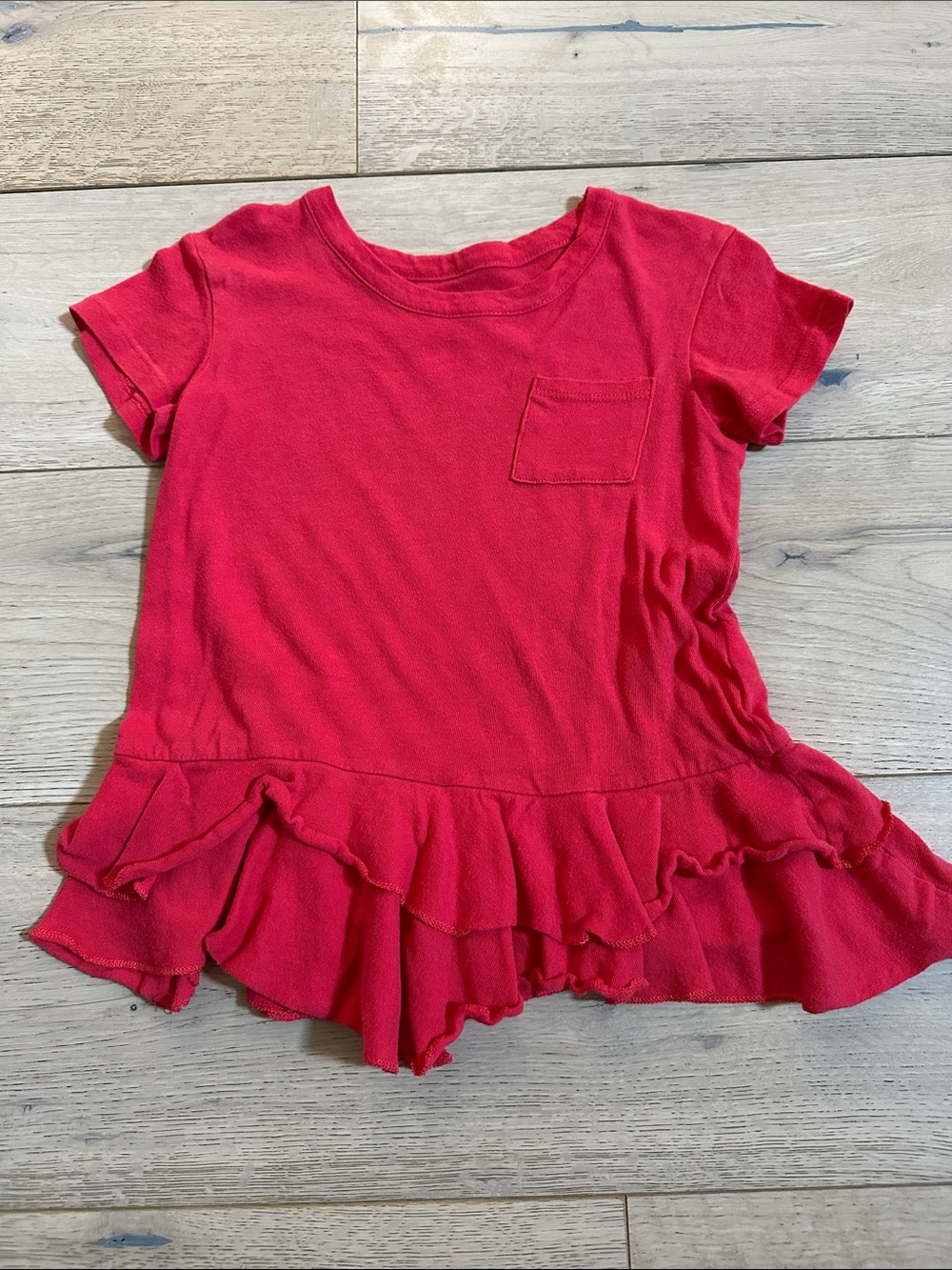 Chaser Bright Red Short Sleeve Ruffle Hem Tee